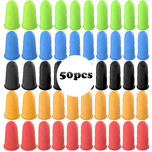 50 Pcs Silicone Thimble Finger Guard Rubber Protector Rubber Thimble Protector Hand for Hot Glue Gun Safe Finger Protectors Sewing Tips Guard 5 Color ﻿