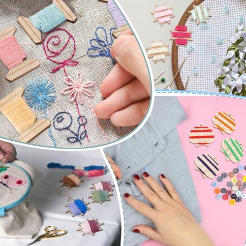 PH PandaHall 20pcs Thread Organizer Bobbin Winder Embroidery Thread Storage Floss Keeper Knitting Thread Holder Spool Shape Wood Bobbins Card for Sewing Crochet Needlework Tool 1.2x1.5 Inch