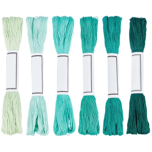 FREEBLOSS 6pcs Sashiko Thread 100% Cotton 6 * 50m(55yds) Japanese Embroidery Sashiko Threads 4-Strand Sewing Thread & Floss for Hand Sewing Embroidery Supplies (Green), Total 300M/329yds - color: Lake Green