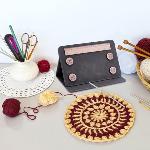 HOBBIESAY Knitting Pattern Holder Knittings Chart Keeper Knitting Tool Grey Knit Tool Accessories Foldable Knittings Chart Keeper with Ruler for Fixed Crochet Patterns on Knit Pattern Holder - color: Dark Gray