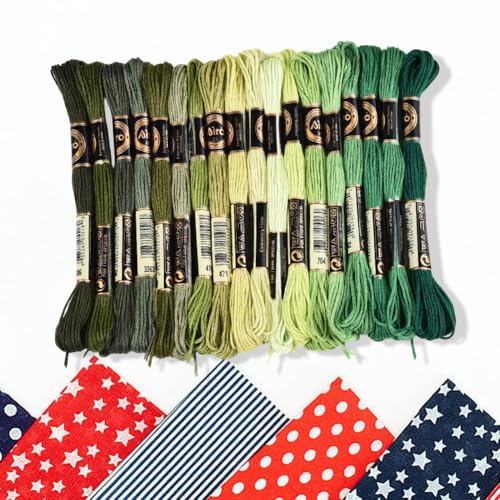 18 Skeins 6 Strands Green Cross Stitch Thread Variegated Gradient Embroidery Floss Polyester Friendship Bracelet String Yarn Threads Bulk for Hand Sewing Bracelets Needlecraft DIY Stitching - color: Dark Green