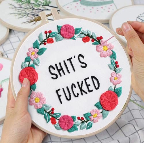 Louise Maelys Funny Floral Embroidery Kit for Beginners DIY Decor - color: Pattern 15