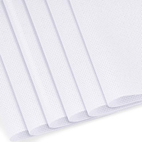 White 14 Count Aida Cloth Cross Stitch Fabric, 6 Pieces 18 x 12 Inch White Embroidery Fabric Cotton Needlepoint Canvas for Counted Cross Stitch, DIY Needlework, Embroidery, Crafts and Home Decor - size: 14 CT-6Pcs