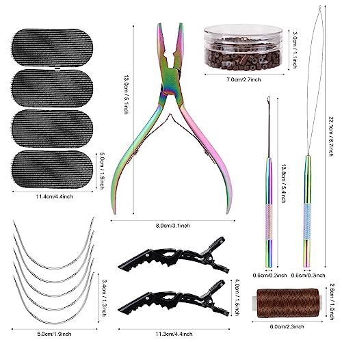 NEWISHTOOL Sew In Extension Kit, Hair Feathers Silicone Micro Beads Pliers - color: Rainbow Set