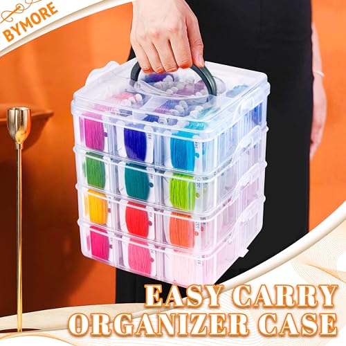 BYMORE 262 Pack Embroidery Thread Floss Kit Including 200 Colors 8 M/Pcs Cross Stitch Sewing Thread with Floss Bins and 62 Pcs Cross Stitch Tool,4-Tier Transparent Storage Box
