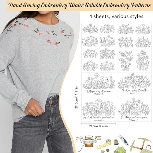 Bible Flower Embroidery Patterns, Water Soluble Stick and Stitch Paper - style: Flower974