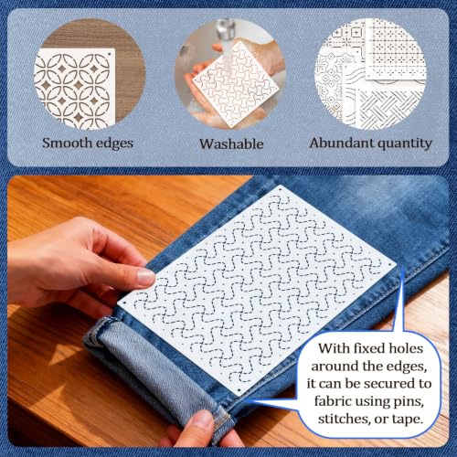 50 Pcs Sashiko Stencil Kit, Plastic Texture Template Pattern - color: Needle and Pen-Color3