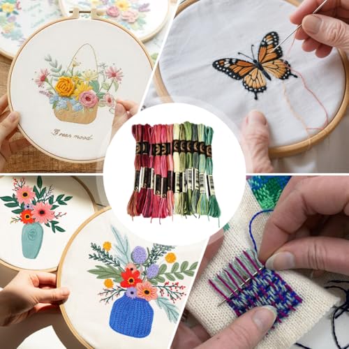 12 Skeins 105 Yards Cross Stitch Floss Embroidery Thread 6 Ply Variegated Friendship String Polyester Christmas Color Threads for Sewing Making Bracelets Clothes Stitching Decor Craft DIY - color: Christmas Color