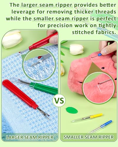 FIVEIZERO Seam Rippers for Sewing – 2 Big and 2 Small Stitch Remover Tools, Thread Ripper, Embroidery Removal Tool, with Needle Threaders, Thimbles, Tape Measure, Tailors Awl and Thread Snips - size: Upgraded Version