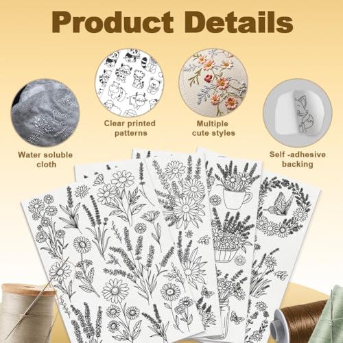 30Pcs Lavender Daisy Flower Water Soluble Hand Sewing Stabilizers - style: Daisy Lavender