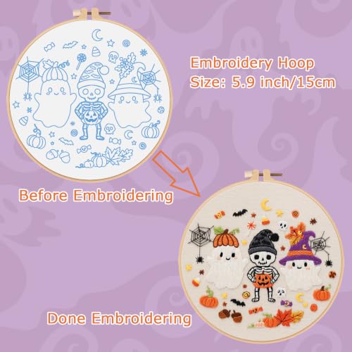 Nuberlic Halloween Embroidery Kit for Beginners Adult - color: Halloween