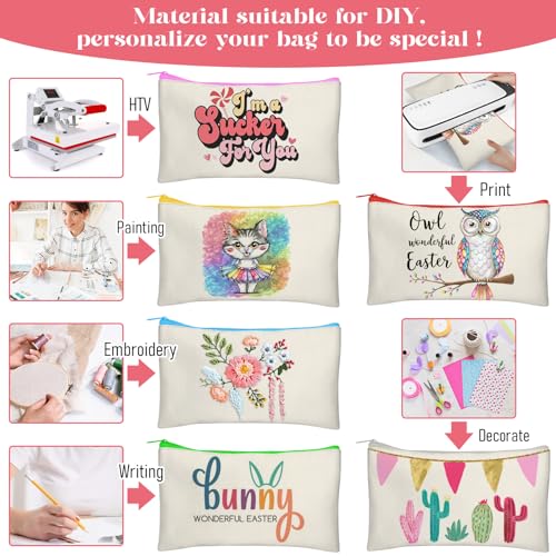 Legigo Blank Canvas Bags Zipper Pouch Makeup Bags Pencil Pouch Bulk - color: Beige (color zipper)