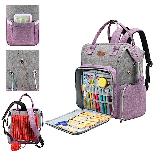 crochet bag,knitting bagBackpack and Tote Bag Storage Bag ，Large capacityYarn Storage Organizer Travel Crochet Bag Women Carrying Crochet Accessories Knitting Needles Crochet - color: Purple