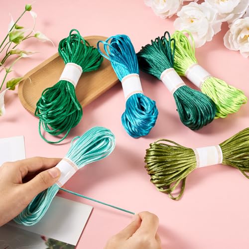 Elecrelive 126 Yards Rattail Silk Cords Embroidery Floss Bracelet String - color: Green 6 Colors