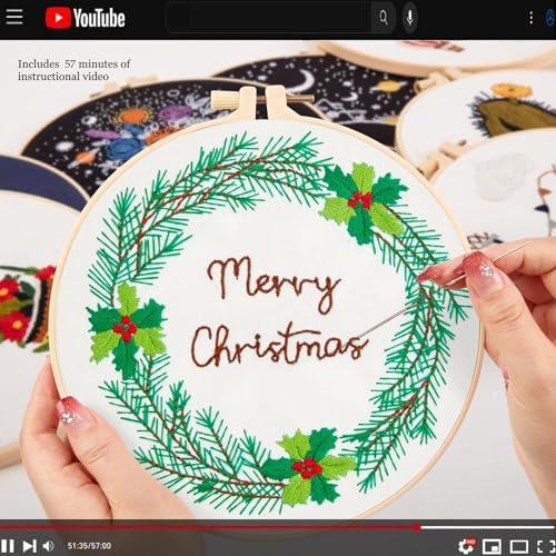 Embroidery Christmas Kits for Adults Beginners Embroidery Starter Kits with Christmas Tree Wreath Pattern, Hand DIY Embroidery Stamped kits, 3 Embroidery Hoops, 3 Embroidery Fabric, Needles and Thread