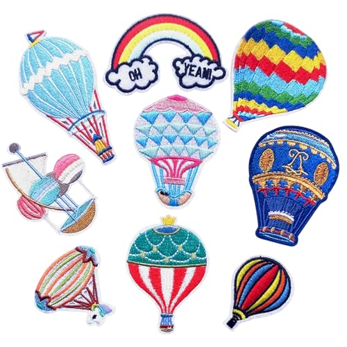 9PCS Hot Air Balloon Iron On Patches, Colorful Embroidered Appliques - color: Hot Air Balloon