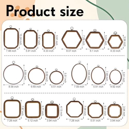Qunclay 18 Pcs Large Embroidery Hoop Frame Decorative Imitated Wood Display Frame Circle Oval Octagonal Cross Stitch Hoop Ring for DIY Sewing Craft and Hanging Ornaments Decor (Comprehensive) - style: Comprehensive
