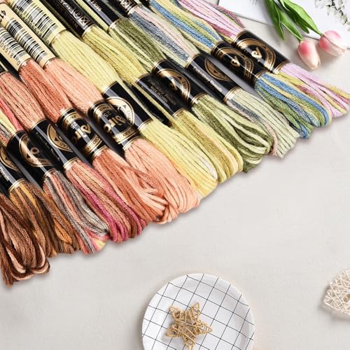 12 Skeins 105 Yards Cross Stitch Floss Colorful Embroidery Thread 6 Ply Variegated Polyester Friendship Bracelet String Bulk for Sewing Making Needlecraft Knitting Clothes Stitching Decor - color: Autumn Color