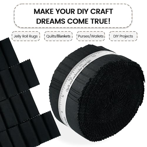 Craftido-20 Options-100% Cotton Jelly Roll Fabric Precut Strips for Quilting, Crafting, and Sewing, 40 Strips 2.5" x 44" Assorted Bundles for Rug, Quilt Project, DIY Craft and Home Decor-40 Black - color: 40 Black