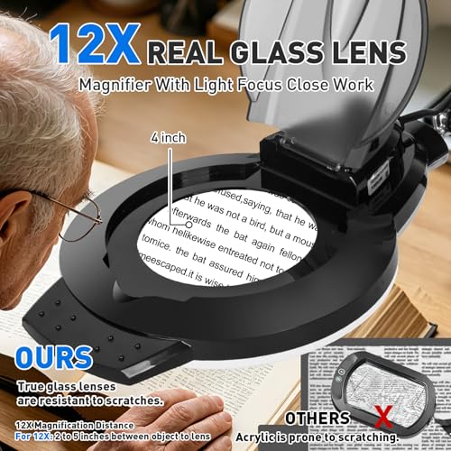 KIRKAS LED Magnifying Lamp with Clamp, 2,200 Lumens Dimmable 35in 12X - size: 35in