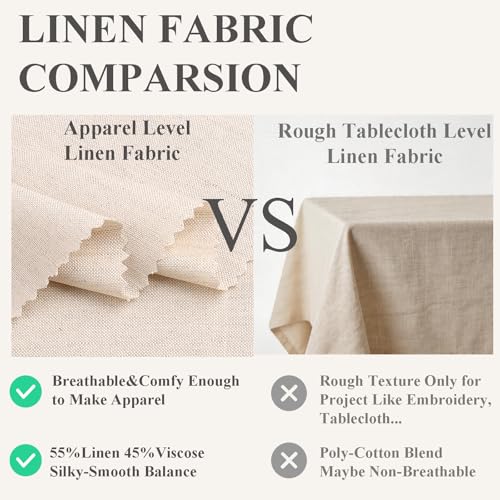 Linen Fabric | Soft, Breathable & Drapable Clothing Fabric | 55% Linen, 45% Viscose | for Dresses, Shirts, Skirts, Needlework, Lining (White, 1 Yard) - color: White, size: 1 yard