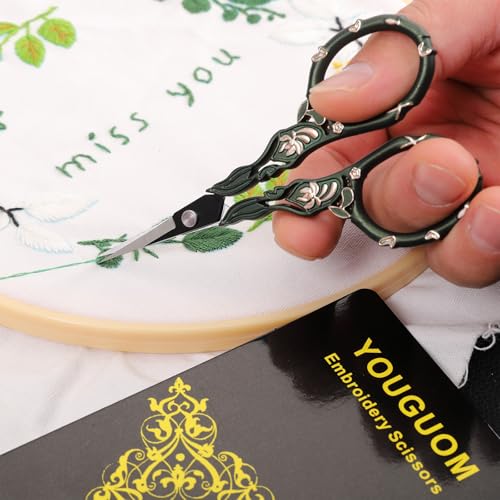 YOUGUOM Crochet Stitch Scissors with Cover, Small Crafting Shears - color: Golden Green