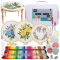 KEFF Craft Embroidery Kit for Beginners - 100 Embroidery Thread Colors, 4 Hoops, Scissors, Needles, Pins, Blank Fabrics & Tools – Cross Stitch Supplies, Cross Stitch Kits, Arts and Crafts for Adults