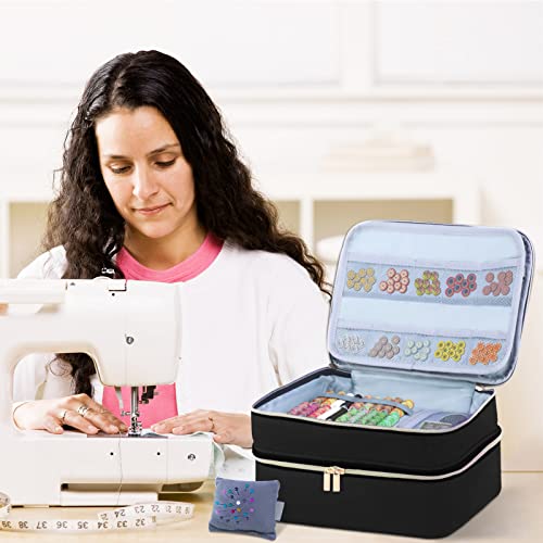 Sewing Supplies Organizer Bag 11.5"x 8"x 6" Sewing Box for Women Sewing Organizer Small Storage Bag Sewing Basket Travel Sewing Box for Sewing Supplies, Scissors, Thread, Pins, Needles, Clips (Black) - color: Black