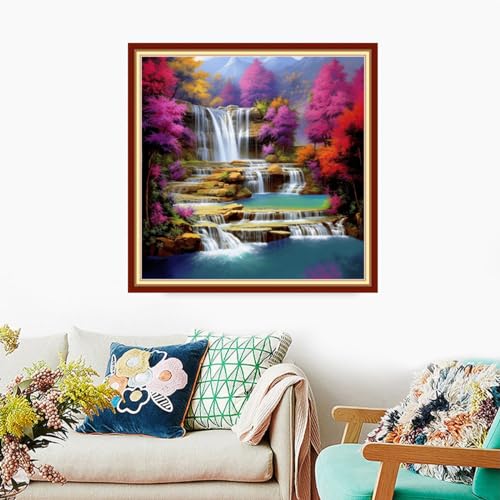 Foxdiviy Stamped Cross Stitch Kits Full Range of Embroidery Needlework Starter Kits for Beginners Adults 11CT Embroidery Patterns Art Crafts DIY Needlepoint Kits-Waterfall Scenery 18x18 inch - color: Stamped Set 17