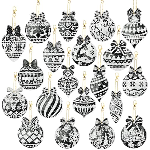 Tondiamo 20 Pcs Christmas Diamond Art Kits 5D DIY Diamond Painting Keychain - style: Black Style