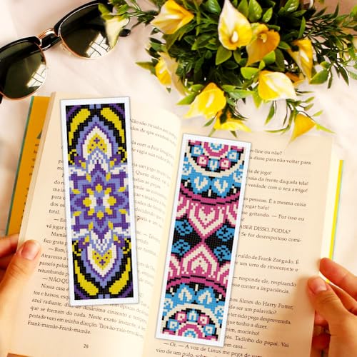 ACRNIGHEET 6PCS Cross Stitch Bookmark Kit for Beginner Mandala Stamped Cross Stitch Kits for Adults DIY Embroidery Bookmark Kits Crossstitch Kits Adult with Instructions Hand Craft Gift 11CT - style: Mandala patterns