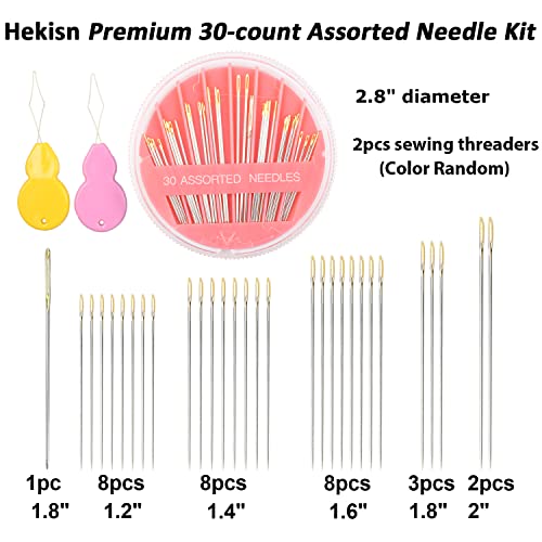 Hekisn 30pcs Premium Hand Sewing Needles, 6 Sizes 30-Count Assorted Sewing Needles, Stitching Needles for Hand Sewing Repair，Sewing Sharp Needles Sewing Repair Embroidery Needles - style: Pink
