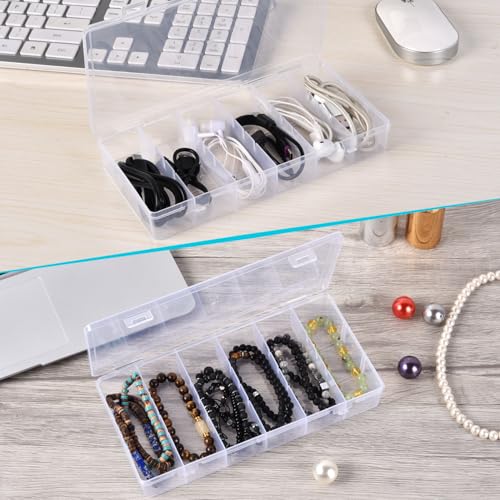2 Pack Clear Plastic Organizer Box with 6 Grids for Beads, Crafts, Art DIY, Jewelry, Screws, Pins, Fishing Gear, Small Items（No dividers）