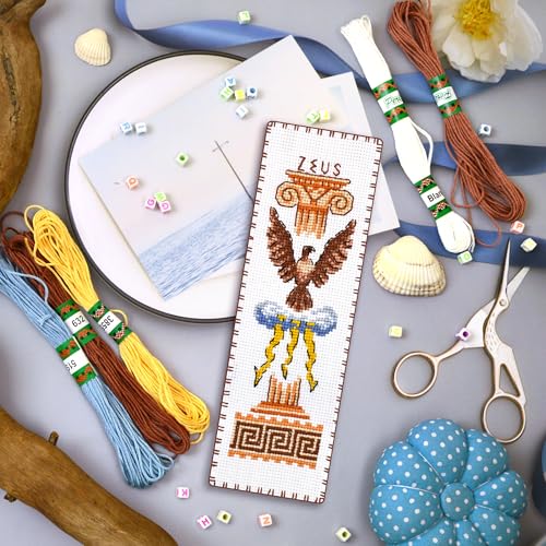 Povitrulya Cross Stitch Bookmark Kit Zeus – Counted DIY Embroidery Set for Adults & Beginners, Ancient Greek Mythology God of Thunder and Sky Needlework Gift - color: Zeus