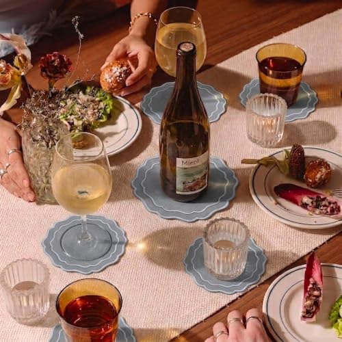 Linen Coasters for Drinks, Set of 6, 6 inch, Grey - color: 1245 - Grey, size: 6 inches