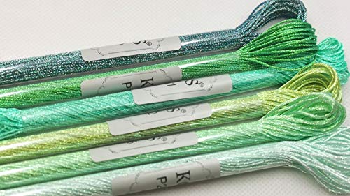KCS 6-Strand Cross Stitch Metallic Variegated Pearl Shiny Embroidery Floss (6 skeins, Solid Color 5) - color: Solid color 5