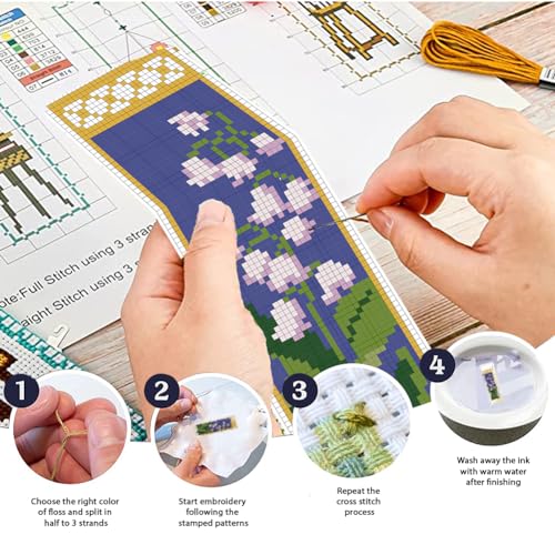 FREEBLOSS 6 Set Cross Stitch Bookmark Kits 11CT 8"x2.4" Lily of The Valley - style: Lily of the Valley