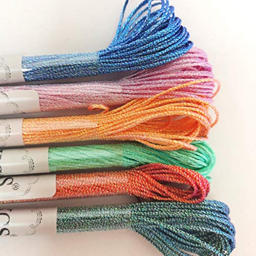 KCS 6-Strand Cross Stitch Metallic Variegated Pearl Shiny Embroidery Floss (6 skeins, Solid Color 4) - color: Solid color 4