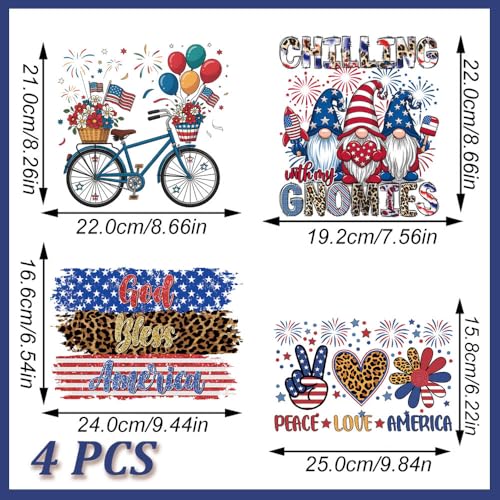Independence Day Heat Transfer Vinyl Decals 4th of July Iron on Transfer Patches 4PCS USA Patriotic American Flag Dwarf Bicycle Design Iron on Appliques Stickers for Clothing T-Shirt DIY Crafts Decor - color: 4th of July A