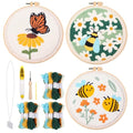 3 Pcs Punch Needle Kits, 7.87 Inch Cute Floral, Bees and Butterfly Punch Needle Kit for Adults Beginner Children Needles Punching kit with Embroidery Hoop, Instruction, Fabric, Sewing Needles, Yarns - size: Style A