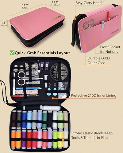 Vellostar Sewing Kit for Adults, Teens & Kids - 100-Piece Pink Beginner Set - color: Pink