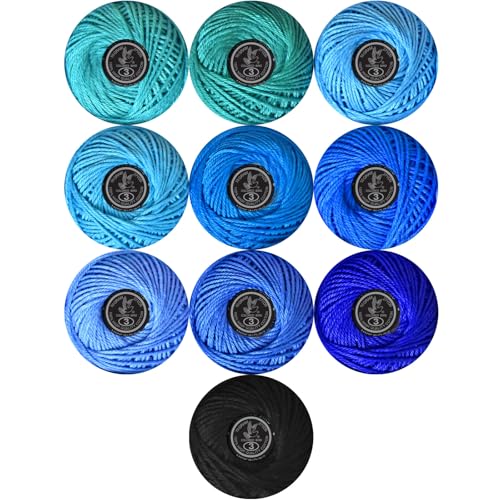 Soft 10 Pearl Cotton Crochet Thread in Balls,Size 3 Rainbow Classic Colors Crochet Thread for Crochet Hardanger Cross Stitch Needlepoint Hand Embroidery (Blue) - color: Blue