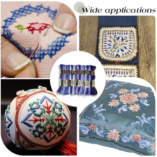 18 Skeins 6 Strands Blue Cross Stitch Thread Variegated Gradient Embroidery Floss Needlepoint Friendship Bracelet String Yarn Threads Bulk for Hand Sewing Bracelets Needlecraft Stitching DIY - color: Blue
