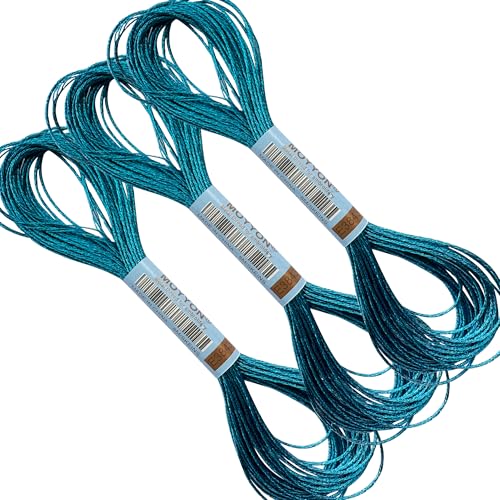 3 Skeins Embroidery Thread, Metallic Embroidery Floss Set, Polyester Cross-Stitch Threads for Hand Embroidery, String Art(E3843) - color: Light Blue Sapphire, size: 3 skeins