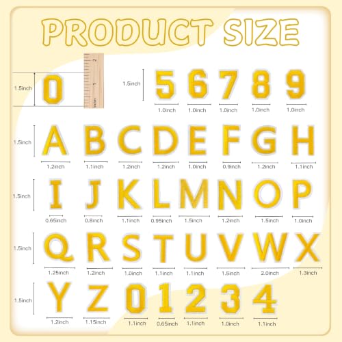 72 Pcs Iron On Letters & Numbers Patches for Tote Bags Hats Clothing Yellow - color: Yellow, size: Letters & Numbers