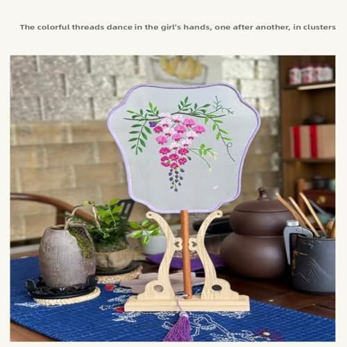 QIZUOLIFE Embroidery Fan Kit for Beginners, pre-Printed Wisteria Pattern - style: Wisteria's Graceful Dance