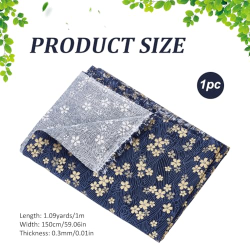 MAYJOYDIY 1 Yard 59 Inch Blue Japanese Cotton Fabric Sakura Quilting Bundles Gold Cherry Blossoms and Waves Print for Sewing Clothing Bag Tablecloth Sofa Pillow DIY Craft - color: Blue