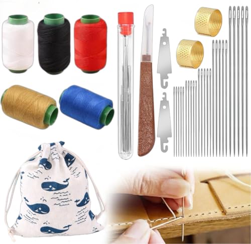 Complete Sewing Kit for Adults with 37 Stainless Steel Needles for Hand Sewing - Big Eye Steel Needles Set Includes Sewing Supplies, Thread & Portable Bag for Crafts.