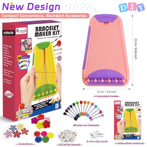 Maynacs Friendship Bracelet Making Kit for Girls 8-12, 28 Pre-Cut Threads - color: Pink/Purple