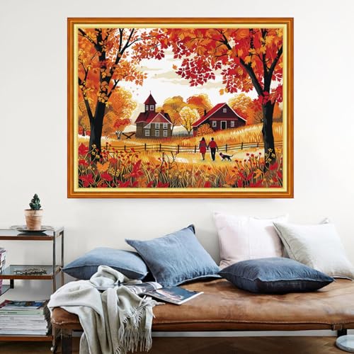 Dimensean Stamped Cross Stitch Kits Full Range of Embroidery Patterns Starter Kits for Beginners Adult DIY Cross Stitches Needlepoint Kits 11CT- Golden Autumn Strolling 16x20 inch - color: Arts kits 06
